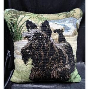 Needlepoint hand made decorator pillow Scotty, Terrier, Schnavzer Dog Vintage